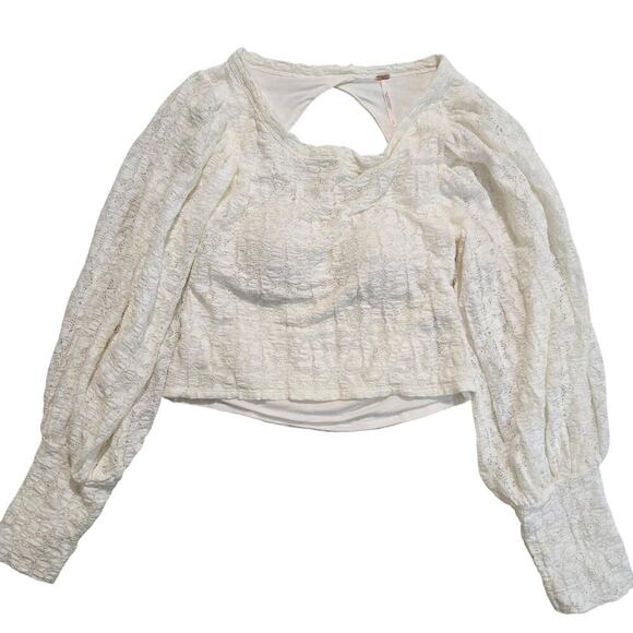 Free People Tops - Free People Jasmine Tea Time Long Puff Lace Sleeve Top Open Back Sz S Romantic